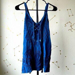 Vintage Advance Apparels Denim Tank Top w/Embroidery and String Ties